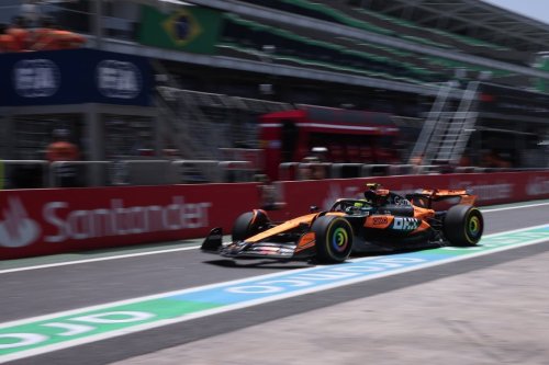 McLaren driver Lando Norris of Britain drives during a practice session for the Brazilian Formula One Grand Prix auto race at Interlagos race track in Sao Paulo, Friday, Nov. 7, 2025. (AP Photo/Ettore Chiereguini)