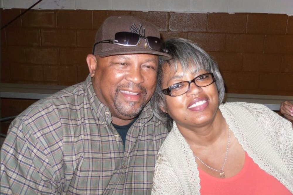 This August 2011 photo provided by Qureshi Law shows Erie Moore, Sr. with his sister, Catherine Moore, at his grandson's birthday in Bastrop, La. (Qureshi Law via AP)