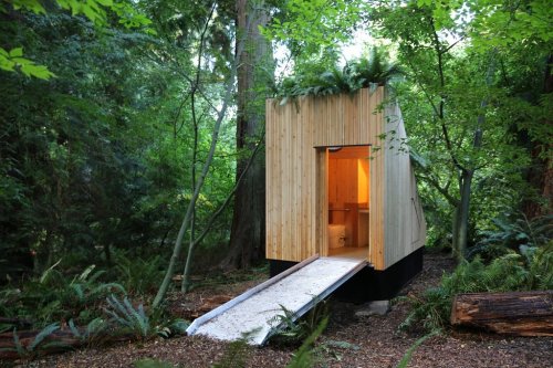 A mushroom-powered waterless toilet, shown in this undated handout photo, was launched by researchers at the University of British Columbia at UBC Botanical Garden in September 2025. This washroom can turn human waste into nutrient-rich compost using mycelia. THE CANADIAN PRESS/Handout — Joseph Dahmen (Mandatory Credit)