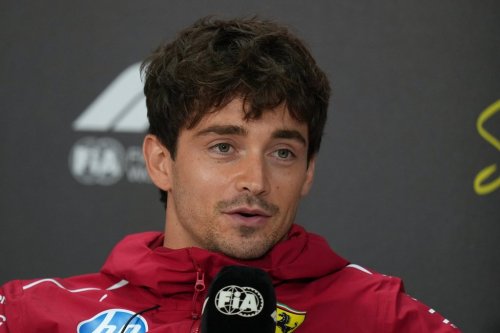Ferrari driver Charles Leclerc, of Monaco, speaks during a press conference ahead of the Brazilian Formula One Grand Prix at the Interlagos race track in Sao Paulo, Thursday, Nov. 6, 2025. (AP Photo/Andre Penner)