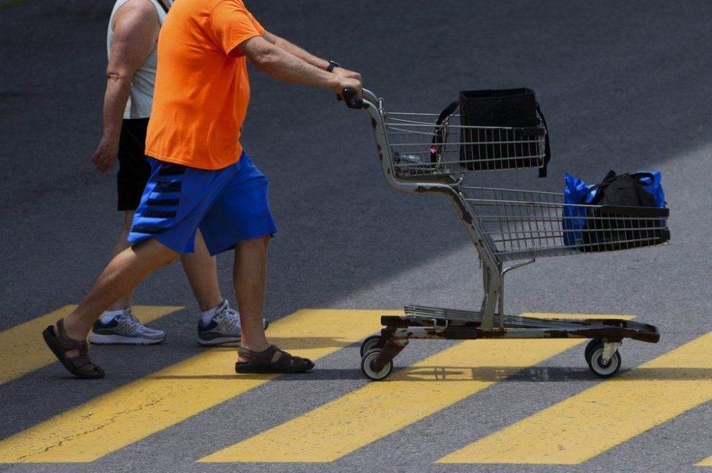 A shopper pushes a shopping carts as they leave a Real Canadian Superstore in Ottawa on Tuesday, June 25, 2024. THE CANADIAN PRESS/Sean Kilpatrick