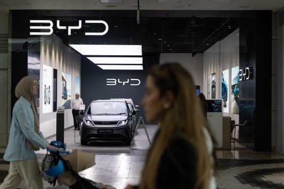 A BYD dealership in the U.K.: Chinese EVs are considerably less expensive and, in some ways, technologically superior to what’s available now. (Chris Ratcliffe / Bloomberg)