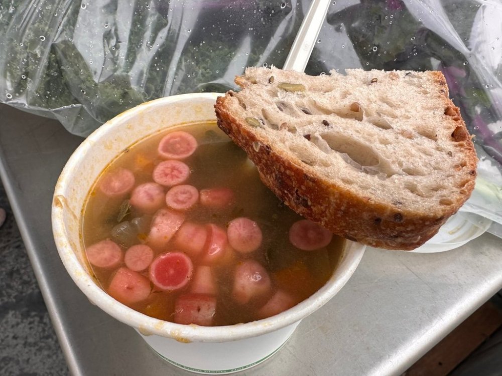 Locally made soup is sold at a farmers market in Torshavn, Faroe Islands, Sept. 7, 2025. (AP Photo/Cara Anna)
