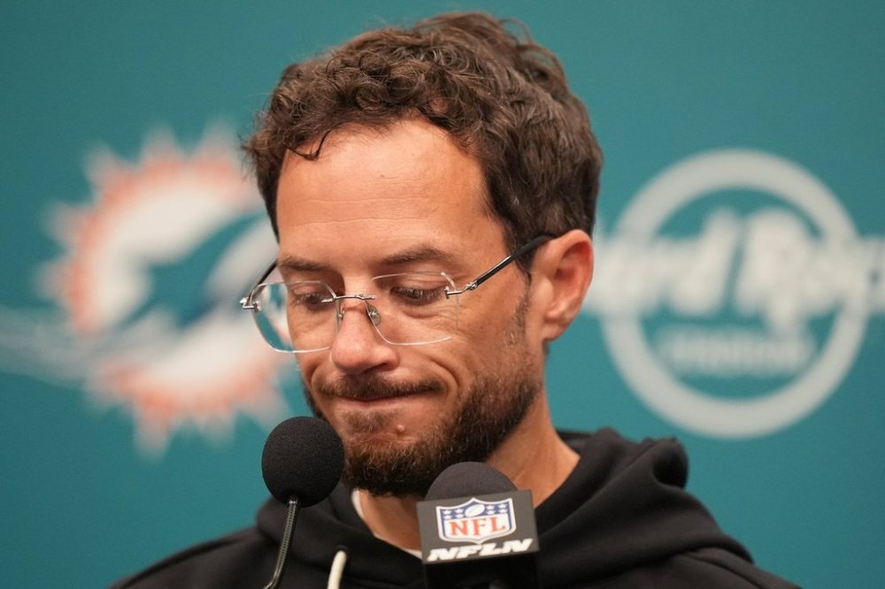 Miami Dolphins head coach Mike McDaniel speaks after the Los Angeles Chargers defeated the Dolphins 29-27 in an NFL football game Sunday, Oct. 12, 2025, in Miami Gardens, Fla. (AP Photo/Rebecca Blackwell)