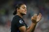 FILE - England's Jess Carter applauds the fans at the end of the Women's Euro 2025 semifinals soccer match between England and Italy at Stade de Geneve in Geneva, Switzerland, Tuesday, July 22, 2025. (AP Photo/Alessandra Tarantino, File)
