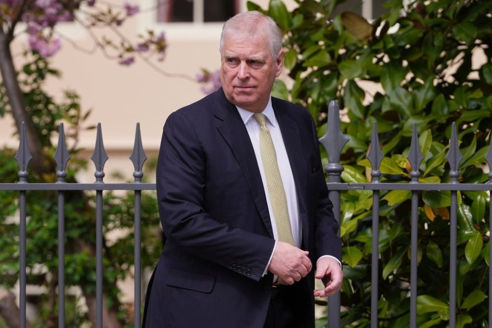 FILE - Prince Andrew looks round as he leaves after attending the Easter Matins Service at St. George's Chapel, Windsor Castle, England, April 20, 2025. (AP Photo/Kirsty Wigglesworth, File)