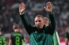 FILE - Celtic head coach Brendan Rodgers greets supporters after a Europa League soccer match between Red Star and Celtic at Rajko Mitic Stadium in Belgrade, Serbia, Sept. 24, 2025. (AP Photo/Darko Vojinovic, File)