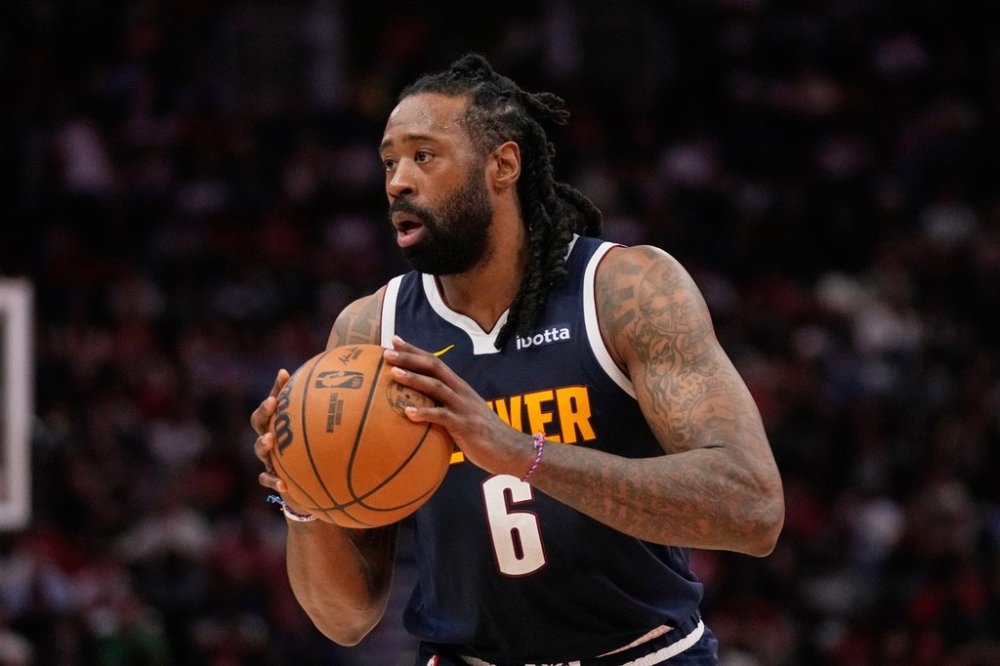 FILE - Denver Nuggets center DeAndre Jordan controls the ball during an NBA basketball game against the Houston Rockets in Houston, Sunday, March 23, 2025. (AP Photo/Ashley Landis, File)