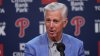Philadelphia Phillies president of baseball operations Dave Dombrowki speaks during a news conference, Thursday, Oct. 16, 2025, in Philadelphia. (AP Photo/Matt Rourke)
