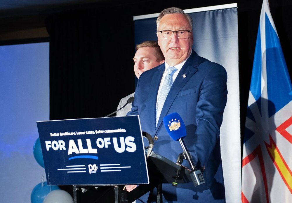 Newfoundland and Labrador premier-designate Tony Wakeham speaks at a Progressive Conservative campaign party on election night in Stephenville, N.L., on Tuesday, Oct. 14, 2025. THE CANADIAN PRESS/Jessica Stapleton