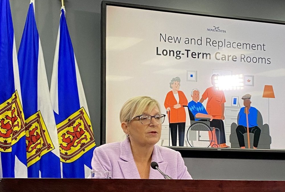 Minister of Seniors and Long-term Care Barbara Adams speaks at a news conference in Halifax, Monday, Nov. 20, 2023. THE CANADIAN PRESS/Keith Doucette