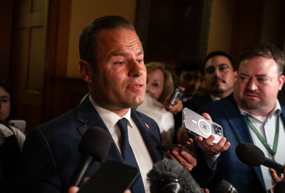 Ontario Minister of Labour, Immigration, Training and Skills Development David Piccini speaks to media at Queen’s Park in Toronto, on Monday, Oct. 20, 2025. THE CANADIAN PRESS/Laura Proctor