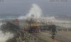 This image from a video released by Tokyo Metropolitan Government Bureau of Port and Harbor shows waves hitting the shore of Kaminato Port in Hachijo Island, south of Tokyo Japan Thursday, Oct. 9, 2025. (Tokyo Metropolitan Government Bureau of Port and Harbor via AP)
