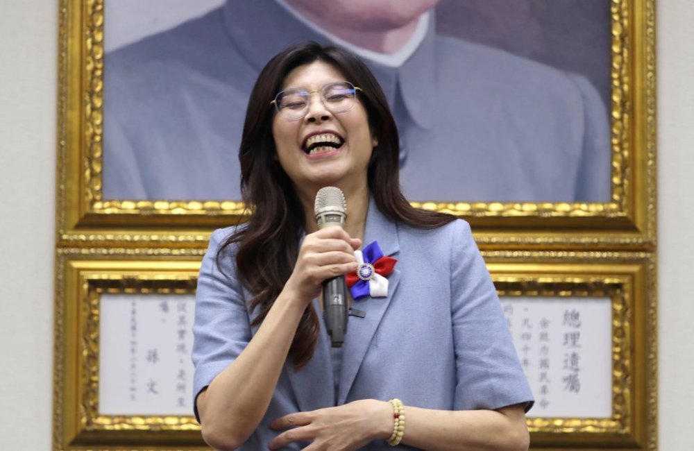Cheng Li-wun react to medias after winning in the Kuomintang (KMT, Nationalist Party) chairman election in Taipei, Taiwan, Saturday, Oct. 18, 2025. (AP Photo/Chiang Ying-ying)