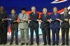 Prime Minister Mark Carney, centre, shakes hands with other leaders during the opening ceremony at the ASEAN summit in Kuala Lumpur, Malaysia, Sunday, Oct. 26, 2025. THE CANADIAN PRESS/Adrian Wyld