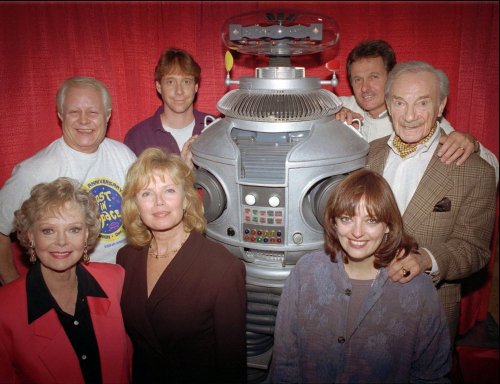 FILE - In this file photo showing the crew from the original cast of the television series