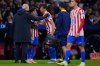 Atletico Madrid's Robin Le Normand leaves the field during a Champions League opening phase soccer match between Atletico Madrid and Union Saint-Gilloise in Madrid, Spain, Tuesday, Nov. 4, 2025. (AP Photo/Manu Fernandez)