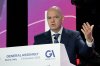 FIFA President Gianni Infantino speaks during the 32nd European Football Clubs General Assembly in Rome, Italy, Thursday Oct. 9, 2025. (Fabrizio Corradetti/LaPresse via AP)