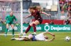 AFC Toronto defender Emma Regan (8) jumps over Montreal Roses FC Defender Lucy Cappadona (2) during second half Northern Super League soccer action in Toronto on Saturday, April 19, 2025. THE CANADIAN PRESS/Arlyn McAdorey