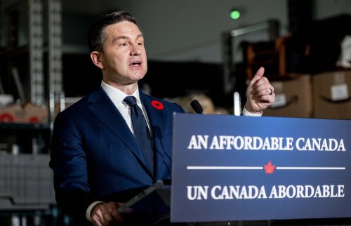 Leader of the Conservative Party Pierre Poilievre speaks during a press conference in Ottawa, on Sunday, Nov. 2, 2025. THE CANADIAN PRESS/Spencer Colby