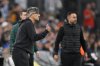 Atalanta's head coach Ivan Juric, left, reacts during the Champions League opening phase soccer match between Marseille and Atalanta in Marseille, France, Wednesday, Nov. 5, 2025. (AP Photo/Philippe Magoni)
