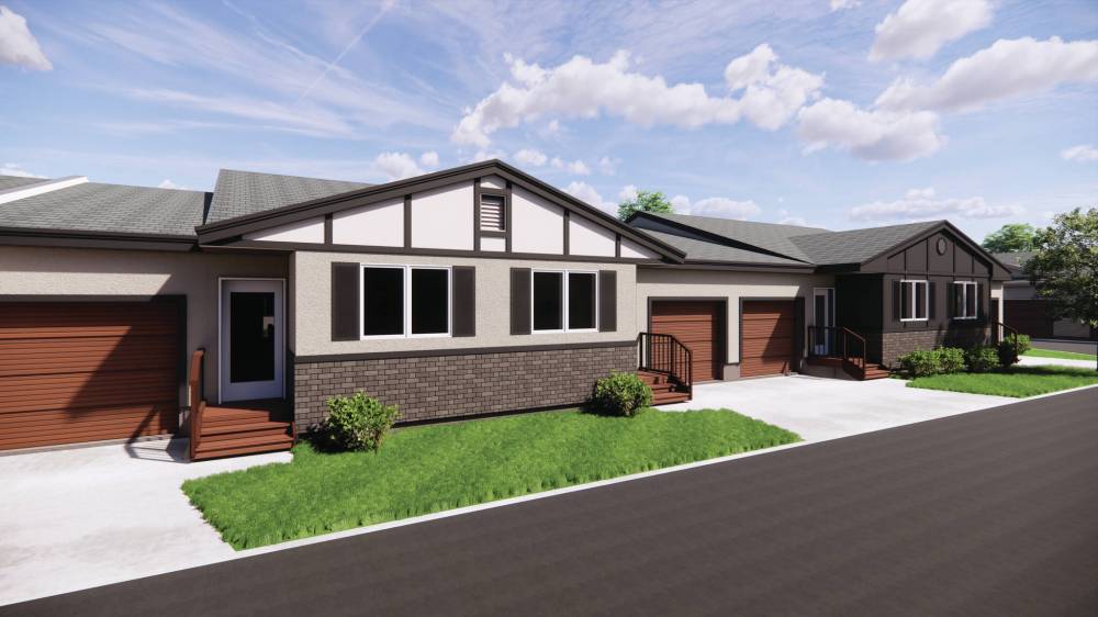 Supplied
                                Exteriors of attached bungalows will be clad with a stylish combination of stone, Hardie board and acrylic stucco.