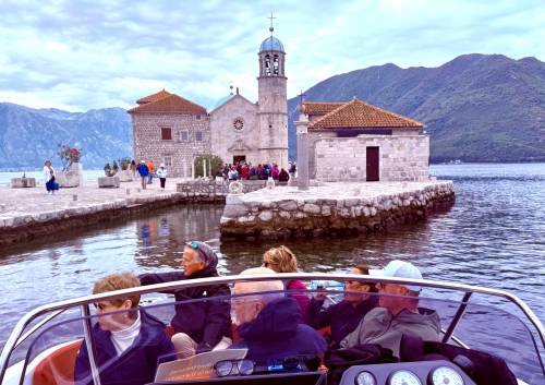 The Church of Our Lady of the Rocks stands on a human-made islet in Montenegro’s Bay of Kotor.
