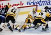 Winnipeg Jets' Brad Lambert (93) scores on Pittsburgh Penguins goaltender Arturs Silovs (37) as Harrison Brunicke (45) and Connor Dewar (19) defend during first period NHL action in Winnipeg, Saturday, Nov. 1, 2025. THE CANADIAN PRESS/John Woods