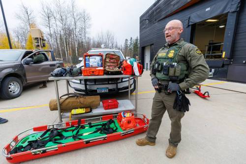 MIKE DEAL / FREE PRESS
                                Richard Besecke the U.S. CBP Deputy Patrol Agent in Charge, talks about the safety gear he travels with in his truck. U.S. border patrol&rsquo;s Grand Forks sector hosts a press conference at the Warroad Border Patrol Station covering the topic of border safety awareness in anticipation of winter. The goal is to reduce the likelihood of serious injury and death along the United States/Canadian border. American officials say far fewer people are illegally crossing the border both ways, as the Trump administration and Canadian officials pour money into border protection. Reporter: Kevin Rollason 251104 - Tuesday, November 04, 2025.