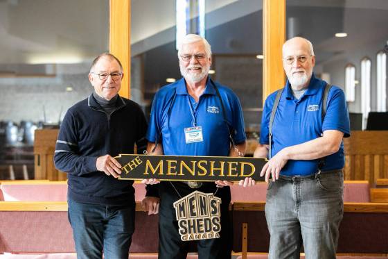 Brian McMillan (left), James Turnbull and Richard Lockhart are among the 115 members of Westhaven Men’s Shed. (Mikaela MacKenzie / Free Press)