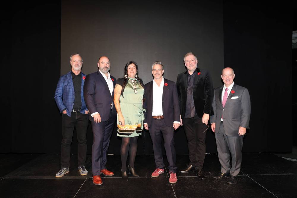 Dave Chan, NGC Tanya Willard (center), winner of the 2025 Sobey Art Award, with Rob Sobey (from left), Chairman of the Sobey Art Foundation, Sobey Art Foundation Trustee Bernard Doucet, Director and CEO of the National Gallery of Canada Jean-François Belisle, Director of Curatorial Initiatives, Interim Senior Curator and Chairman of the Sobey Art Award 2025 Jury Jonathan Shaughnessy and Chairman of the Trustees Board of the National Gallery of Canada Paul Genest.
