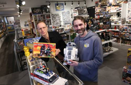 Ruth Bonneville / Free Press
                                Jason Poturica (left) and Justin Durkin in their Little Brick Market store full of Lego product.
