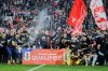 Croat players celebret as they qualified for the World Cup aftre defeating Faroe Islands in Rijeka, Croatia, Friday, Nov. 14, 2025. (AP Photo/Darko Bandic)