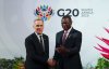 Prime Minister Mark Carney is welcomed by Paul Mashatile, Deputy President of South Africa, as he arrives to the G20 in Johannesburg, South Africa, on Saturday, Nov. 22, 2025. THE CANADIAN PRESS/Sean Kilpatrick