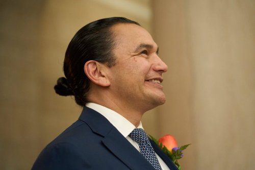 Manitoba Premier Wab Kinew waits before the Speech from the Throne, at the Manitoba Legislative Building in Winnipeg, Tuesday, Nov. 18, 2025. THE CANADIAN PRESS/David Lipnowski