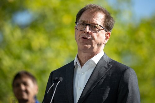 B.C. Minister of Energy and Climate Solutions Adrian Dix speaks during a press conference in Vancouver, B.C., Monday, July 28, 2025. THE CANADIAN PRESS/Ethan Cairns
