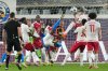 Pafos' Mons Bassouamina, centre, makes an attempt to score during the Champions League opening phase soccer match between Pafos FC and AS Monaco in Limassol, Cyprus, Wednesday, Nov. 26, 2025. (AP Photo/Petros Karadjias)