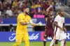 Canada goalkeeper Maxime Crepeau, left, reacts to a play during a Copa America quarterfinal soccer match between Venezuela and Canada in Arlington, Texas, Friday, July 5, 2024. (AP Photo/Tony Gutierrez)