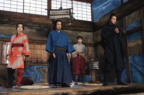 This image released by Netflix shows, from left, Junichi Okada, Yumia Fujisaki, Kaya Kiyohara and Masahiro Higashide in a scene from 