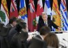 Prime Minister Mark Carney addresses the premiers during 2025 summer meetings at Deerhurst Resort in Huntsville, Ont., on Tuesday, July 22, 2025. THE CANADIAN PRESS/Nathan Denette
