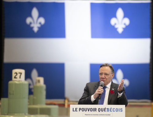 Quebec Premier François Legault unveils his economic vision in Beauharnois, Que., on Monday, Nov. 10, 2025. THE CANADIAN PRESS/Christinne Muschi