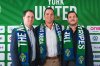Mexican brothers Miguel, left to right, Ricardo and Eduardo Pasquel of Game Plan Sports Group, the new owners of York United FC, are pictured at their official unveiling on Dec. 7, 2023. THE CANADIAN PRESS/Handout - York United FC, David Chant (Mandatory Credit)