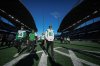 Saskatchewan Roughriders' Mitch Picton (81) and Jack Coan (14) walk off the field after a walkthrough ahead of the 112th CFL Grey Cup, in Winnipeg, on Saturday, November 15, 2025. THE CANADIAN PRESS/Darryl Dyck