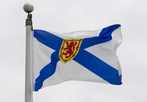 Nova Scotia's provincial flag flies on a flagpole in Ottawa, Friday, July 3, 2020. THE CANADIAN PRESS/Adrian Wyld