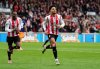 Brentford's Kevin Schade celebrates scoring their side's first goal during the English Premier League soccer match between Brentford and Newcastle United in London, Sunday, Nov. 9, 2025. (Adam Davy/PA via AP)