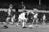 FILE - East German soccer club 1. FC Lokomotive Leipzig's goalkeeper Werner Friese, center, is flanked by Leipzig defenders as he clears from an attack by English football club Tottenham Hotspur's Martin Chivers, center, white shirt and shorts, during the match at White Hart Lane in London, United Kingdom on April 24, 1974. (AP Photo/Robert Rider, File)