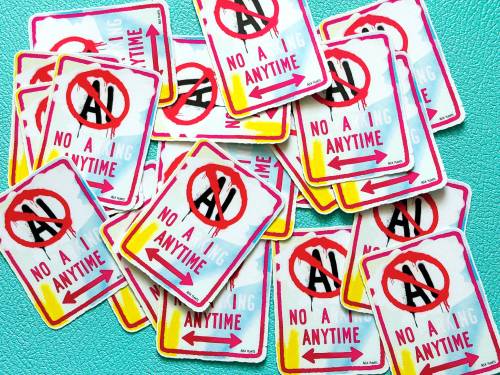 SUPPLIED
Plante's new “No AI” sign follows repeated questions from market-goers seeking art untouched by AI.