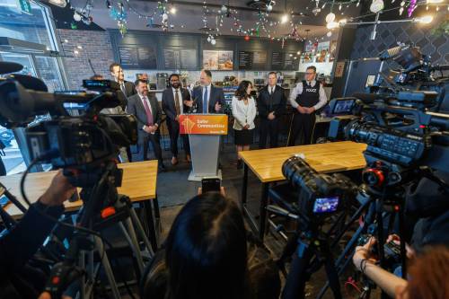 MIKE DEAL / FREE PRESS
                                Justice Minister Matt Wiebe announces that the Manitoba government will be launching a new Business Security Rebate Program.