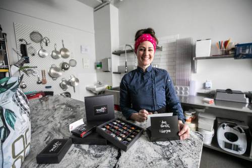 MIKAELA MACKENZIE / FREE PRESS
                                Amanda Green, founder/owner/chocolatier at Melt Chocolate Co, in her commercial kitchen on Friday, Dec. 19, 2025. For Aaron Epp story. Free Press 2025