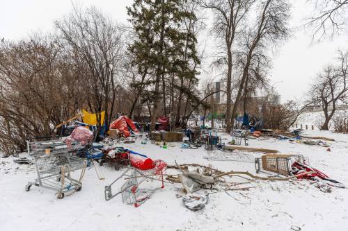 MIKE DEAL / FREE PRESS FILES
                                An encampment on Mayfair Avenue sits empty after its inhabitants were removed by the city in early December. The city is looking at options for a &lsquo;managed&rsquo; encampment site.